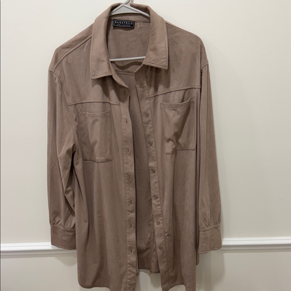 Soft Suede Button Down Over Shirt